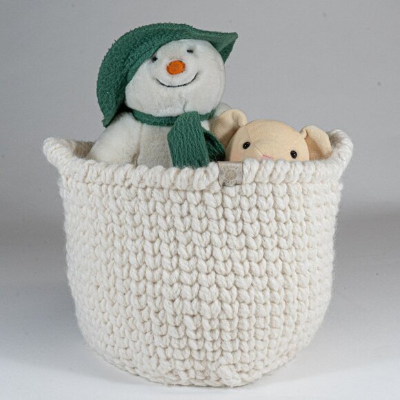 Large Handmade Farmhouse Crocheted Basket With Handles - Picture 2 of 5